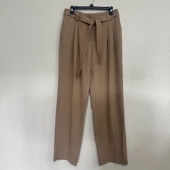Anthro Maeve New Size 6 Tan Soft Tailored Belted Pleated Wide Leg Trouser Pants